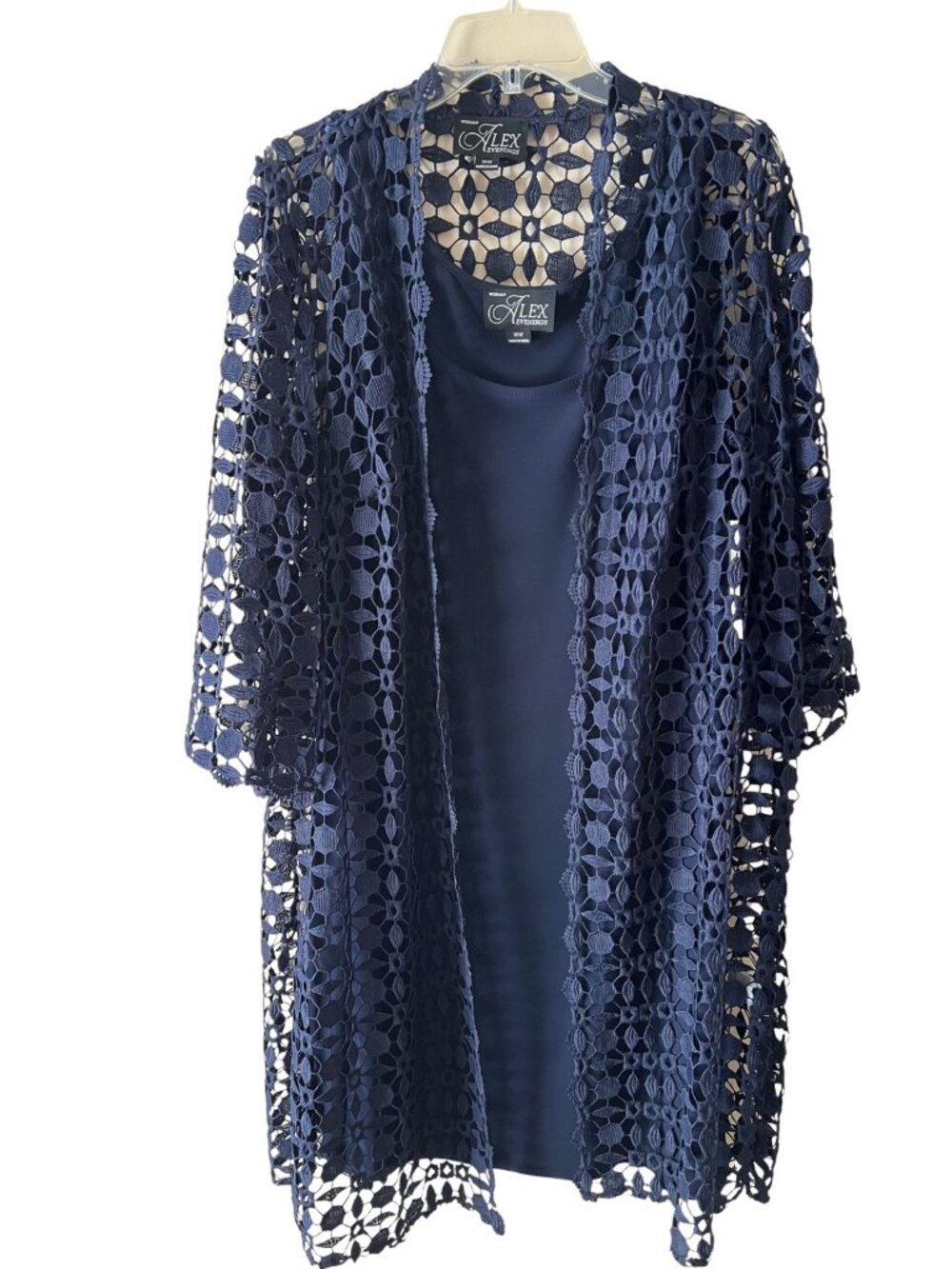 Alex Evenings Size 14W Navy Blue Dress with Lace Jacket NWT